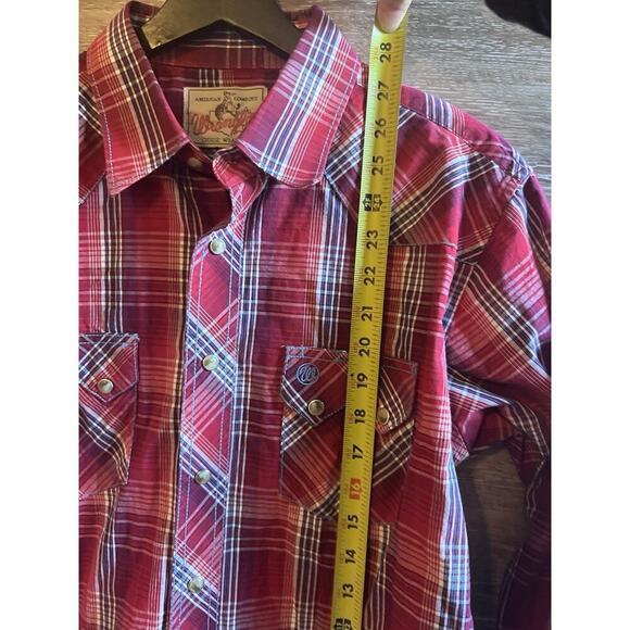 Vintage Wrangler Western Red Plaid Pearl Snap Shirt Mens Medium American Cowboy - Picture 7 of 8